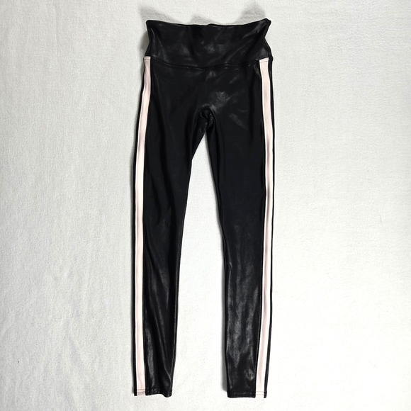 Spanx Leggings Black Size Small Faux Womens Pink Stripe - Picture 1 of 11